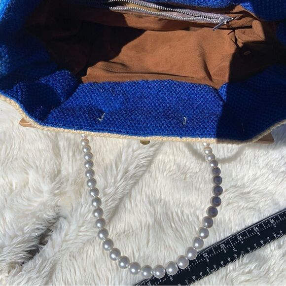 Stunning Vintage Blue & Yellow Pearled Tulip Handbag - Picture 10 of 12